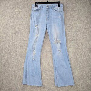 Almost Famous Light Blue Womens Distressed Flared Jeans Size 9